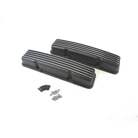 Absurdo Short Aluminum Finned Valve Cover without Hole for 1958-1986 SBC, Black AB2192410